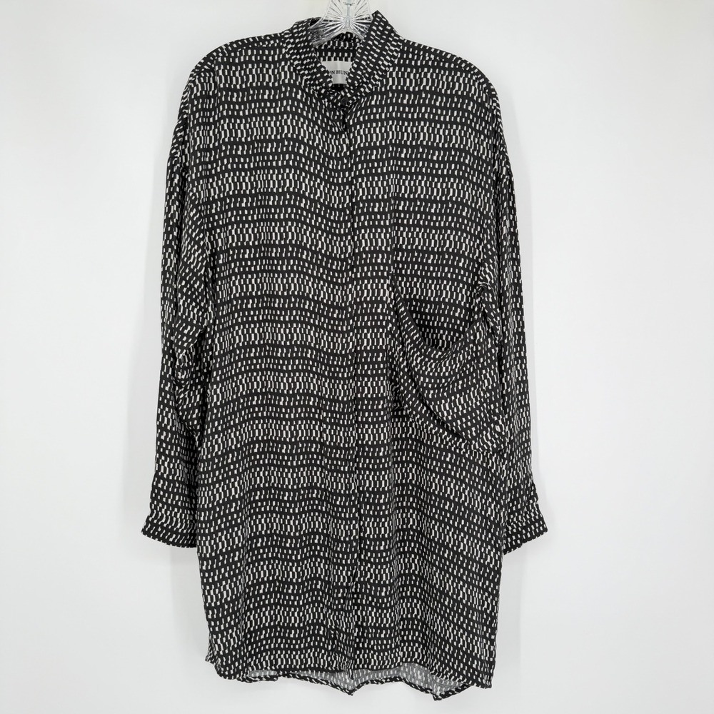 Won Hundred Cemile Shirt Dress Black White Abstract Geometric Viscose Pocket 40‎